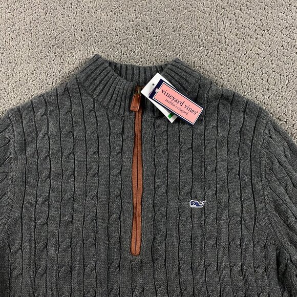 Vineyard Vines Cable Knit 1/4 Zip Pullover Sweater Kids Boy's L(16) Charcoal - Picture 2 of 9
